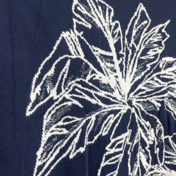 Chicos Palm Tree Womens Sweater Sz L Coastal Resort Beachy Embroidered Navy New - Picture 2 of 11